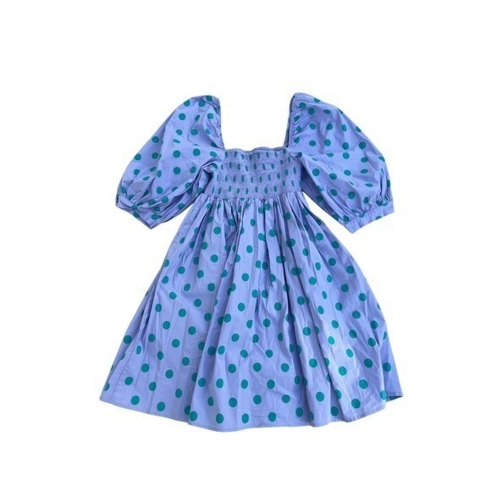 Pitusa Polka Dot Smocked Puff Sleeve Girls Brunch Mini Dress Purple Small - Picture 2 of 4